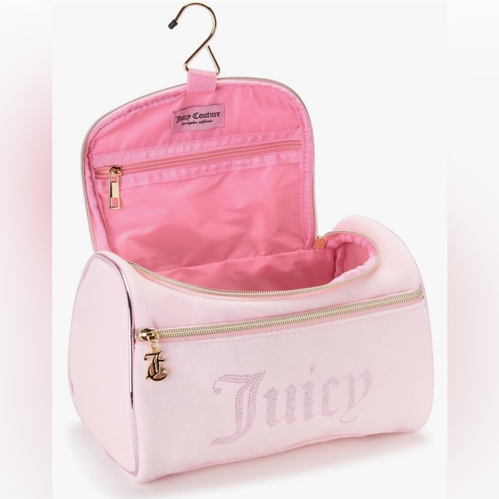 New Juicy Couture pink terry hanging travel toiletries organizer bag